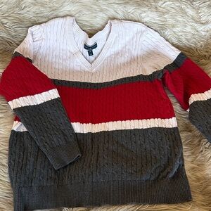 Karen Scott Colorblock Sweater - Red, Gray, and White 2X